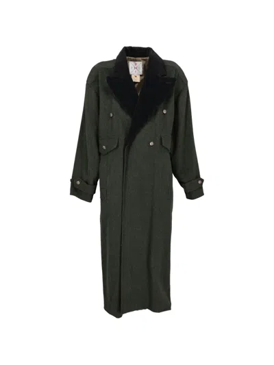 Pre-owned Fendi Double-breasted Corduroy-collar Coat In Green