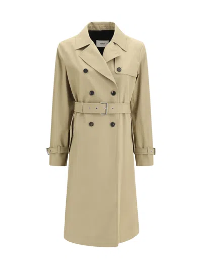 Fendi Double-breasted Cotton Trench Coat In Neutral