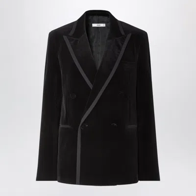Fendi Double-breasted Cotton Velvet Blazer In Black