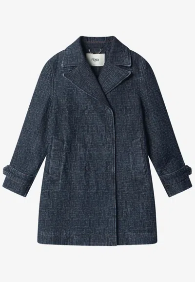 Fendi Double-breasted Denim Jacket In Blue