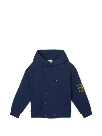 Fendi Kids' Double-breasted Hooded Jacket In Blue