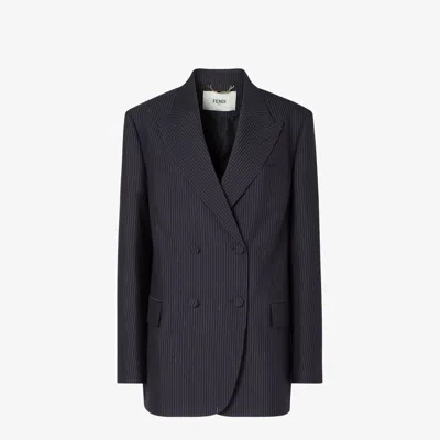 Fendi Double-breasted Pinstriped Wool Blazer In Blue