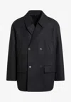 Fendi Double-breasted Caban In Slate Grey Wool Men In Black