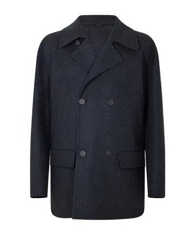 Fendi Double-breasted Wool Blend Peacoat In Transparent