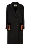 Fendi Double-breasted Wool Coat In Black