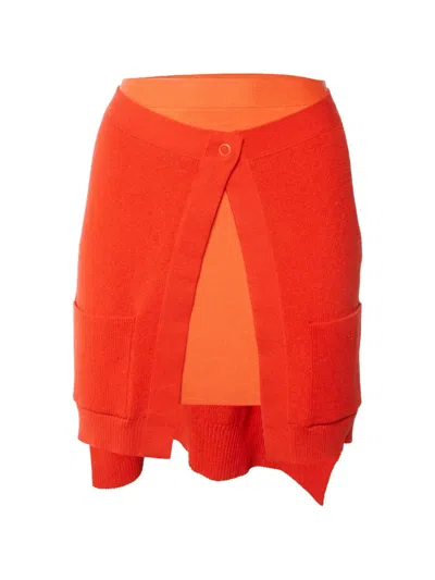 Pre-owned Fendi Double-layer Knit Mini Skirt In Orange