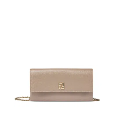 Fendi Dove Gray Leather Chain Wallet In Grey