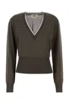 Fendi Cashmere Blend Sweater Featuring Contrast Trim In Green