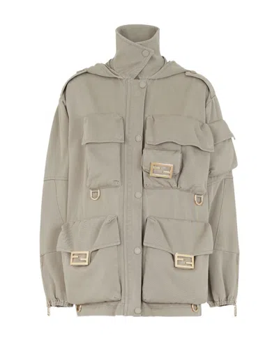 Fendi Dove Grey Drill Jacket In Beige