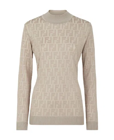 Fendi Dove Grey Fabric Jumper In Nude