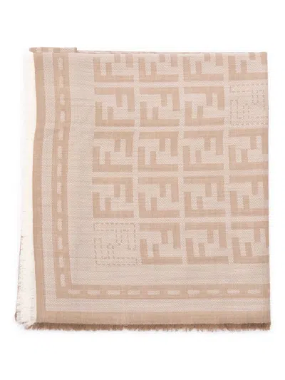 Fendi Dove Grey Ff Jacquard Wool Stole