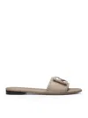 Fendi Dove Gray Leather Slides In Grey