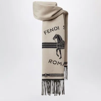 Fendi Dove Grey Selleria Wool And Cashmere Scarf In Yellow