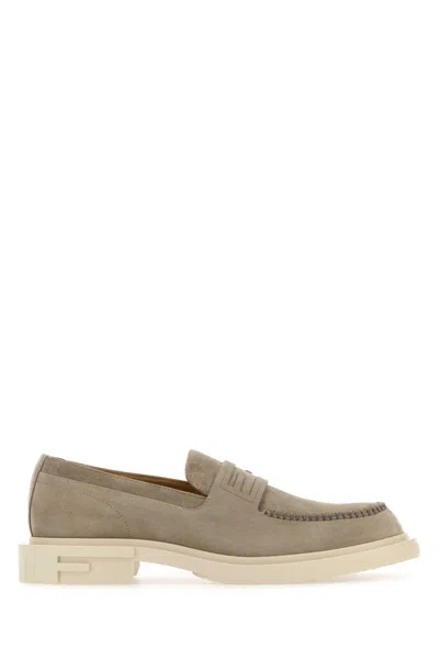 FENDI DOVE GREY SUEDE FRAME LOAFERS