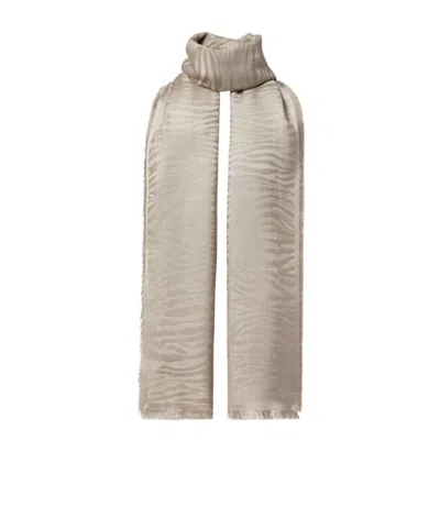 Fendi Dove Grey Tiger Animalier Jacquard Silk And Cashmere Stole In Gray