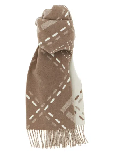 FENDI DOVE GREY WOOL LOGO SCARF