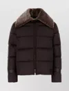 Fendi Women Brown Down Jacket With Shearling Collar And Logo Patch On The Front In Tech Fabric Woman In Brown
