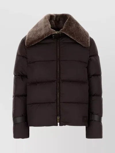 FENDI DOWN JACKET WITH ADJUSTABLE CUFFS AND FUR COLLAR