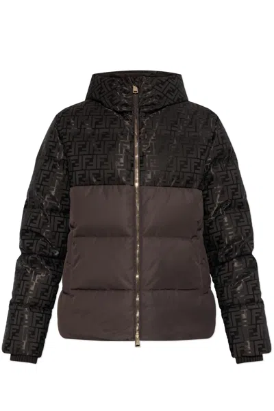 Fendi Down Jacket With Hood In Brown