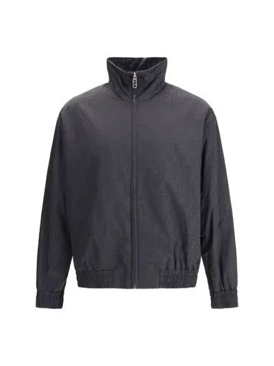 Fendi Men Padded Ff Nylon Bomber Jacket In Black