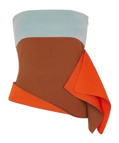 FENDI FENDI ASYMMETRIC DRAPED COLOR-BLOCK BUSTIER TOP