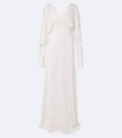 Fendi Draped Caped Silk Gown In White