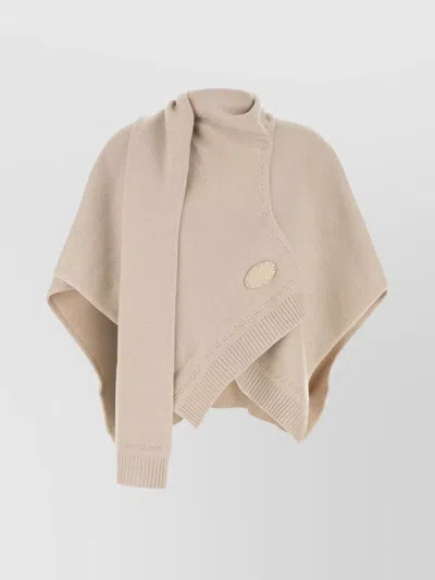 Fendi Draped Cashmere Poncho Ribbed Hem In Grey