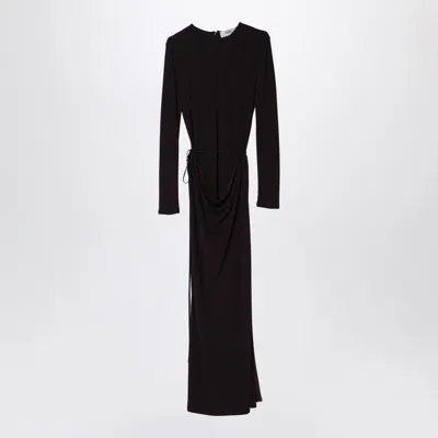 Fendi Draped Long Dress In Dark Purple Jersey In Gray