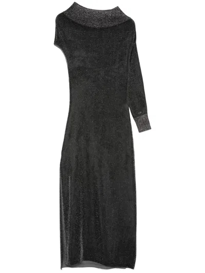 Fendi Drapiertes Lurex-abendkleid In Schwarz