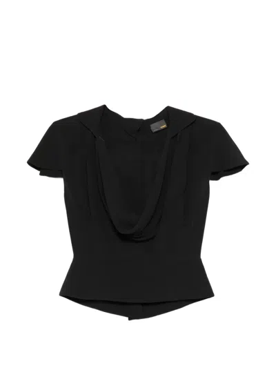 Pre-owned Fendi Draped Short-sleeve Top In Black