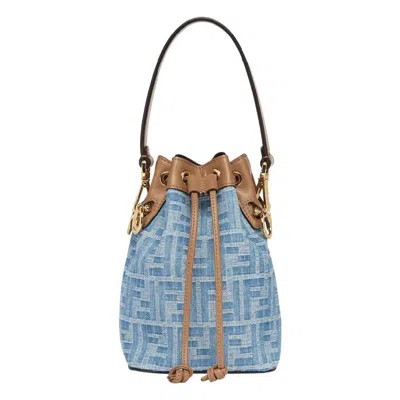 Fendi Drawstring Cross Body Bucket Bag In Blue