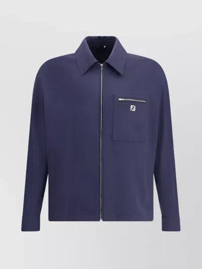Fendi Drawstring Hem Cotton Jacket In Blue