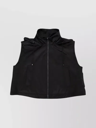 FENDI DRAWSTRING HOODED VEST SLEEVELESS LOGO