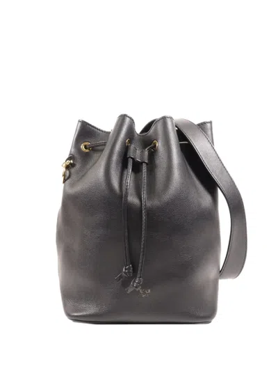 Pre-owned Fendi Drawstring Leather Shoulder Bag In Black