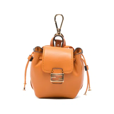 Fendi Drawstring Logo-plaque Bag Charm In Orange