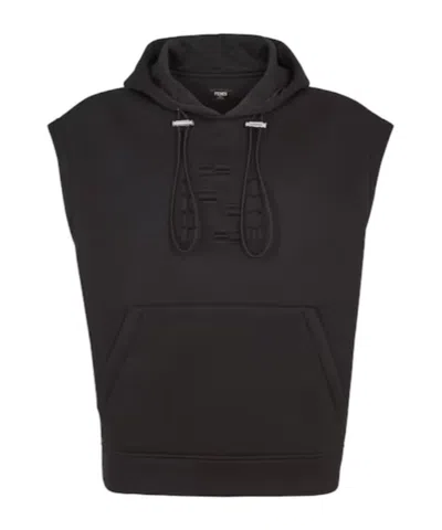 Fendi Drawstring Sleeveless Hoodie In Black