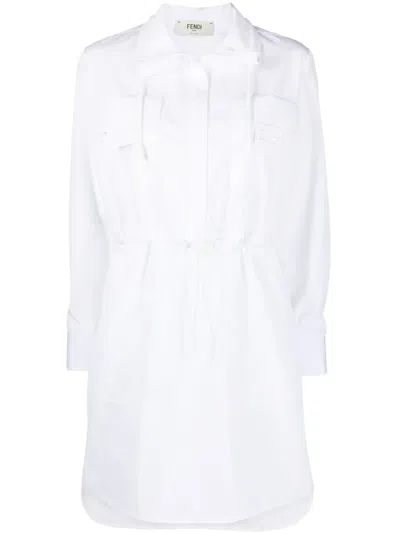 Fendi Drawstring-waist Cotton Dress In White