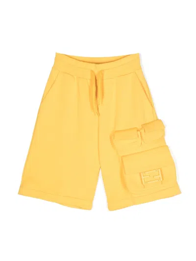 Fendi Kids' Drawstring-waist Cotton Shorts In Yellow