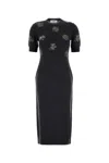 Fendi Wool Dress With Embroidered Ribbed Hem And Short Sleeves