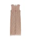 Fendi Women Beige Sleeveless Crewneck Dress With Floral Embroidery In Lace Woman In Neutral