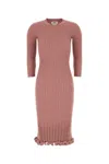Fendi Pink Ribbed-knit Ruffled Midi Dress In Black