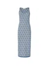 Fendi Women Embroidered Stretch Cotton Blend Dress In Blue