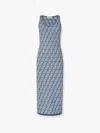 Fendi Women Embroidered Stretch Cotton Blend Dress In Blue