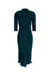 Fendi Textured High Neck Dress Ruffles In Blue