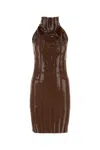 Fendi Sequin-embellished Wool Mini Dress In Brown
