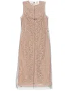 Fendi Women Beige Sleeveless Crewneck Dress With Floral Embroidery In Lace Woman In Neutral