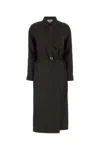 Fendi Silk Chess Ff Long Sleeve Midi Dress Dresses Brown In Gray