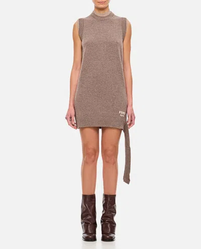 Fendi Cashmere-blend Mini Dress In Brown