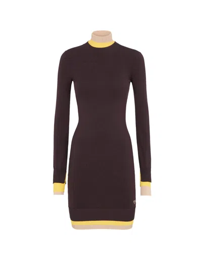 Fendi Mini Wool Dress With Contrasting Details In Burgundy