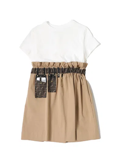 Fendi Kids' Dress With Elastic Waist In Bianco